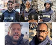 Clockwise from top left: Moaz Abu Taha, Mariam Abu Dagga, Mohammad Salama, Ahmed Abu Aziz and Hussam al-Masri.