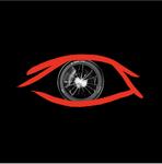 An illustration of a broken camera lens with a sketch of a red eye drawn around it.