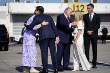 U.S. Secretary of State Marco Rubio and his wife Jeanette Dousdebes are greeted upon arival by U.S. Ambassador to Israel Mike Huckabee and his wife Janet Huckabee, at Ben Gurion International Airport