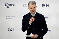 Ex-UN envoy Christoph Heusgen speaking into a microphone in front of a backdrop that reads, "Munich Security Conference"