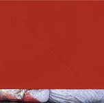 Illustration of a solid, red block coming down over a bloodied, white body bag