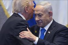 US President Donald Trump talks with Israel's Prime Minister Benjamin Netanyahu as they embrace
