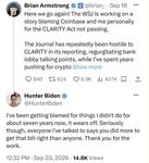 Screenshot of a Twitter exchange between Brian Armstrong and Hunter Biden