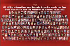 A screenshot of the 170 Palestinian journalists the Israeli army alleges were "terrorists" in a video announcing the release of "The Press Files,"